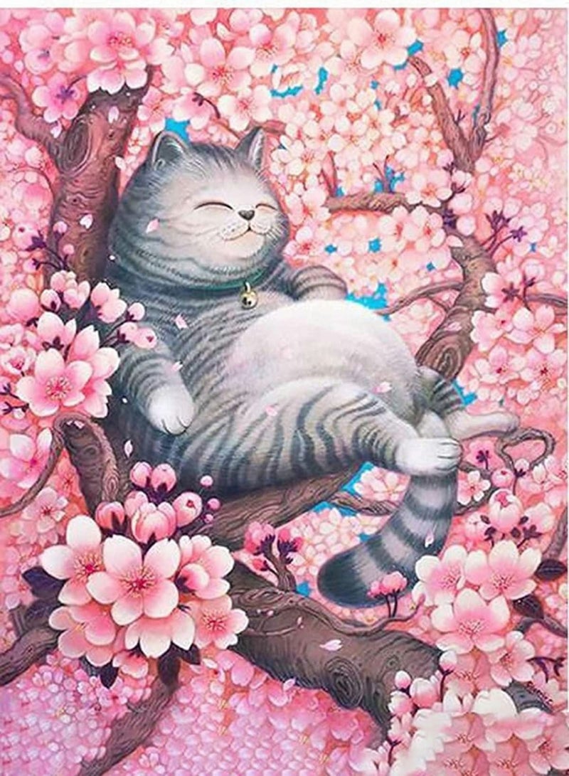 كابتن تيك Cat Flowers 5D Diamond Painting Numbers Kit, Paint Round Diamond Beads Full Drill Canvas Wall Home Decoration Gift, DIY for Adults & Kids KSA | Riyadh, Jeddah - Image 1