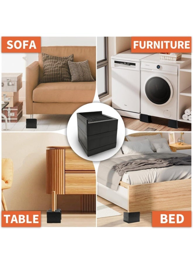تابيت رافعات أثاث، 4 قطع رافعات أرجل قابلة للتعديل للسرير والمكتب، ارتفاع 2.95 بوصة للتخزين أسفل السرير، رافعات مربعة قابلة للتكديس للأرائك والخزائن وغرف الطلاب - Image 4