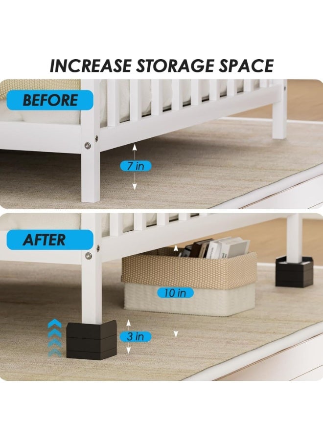 تابيت رافعات أثاث، 4 قطع رافعات أرجل قابلة للتعديل للسرير والمكتب، ارتفاع 2.95 بوصة للتخزين أسفل السرير، رافعات مربعة قابلة للتكديس للأرائك والخزائن وغرف الطلاب - Image 2