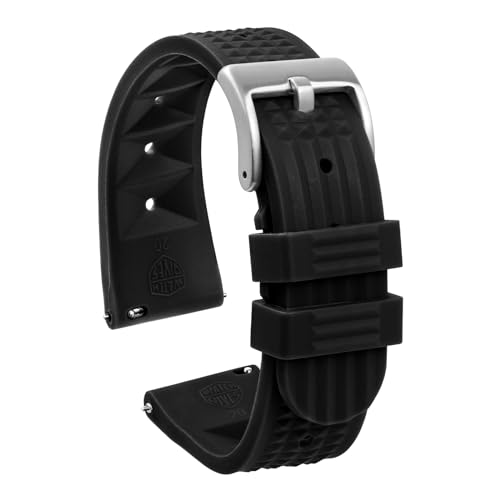 watchdives Rubber Waffle Watch Band, Fast Release Soft Rubber Watch Strap Waterproof Replacement Watchbands with Two Fixing Loops for Men & Women (Black-Fast Release, 22mm) - Image 1