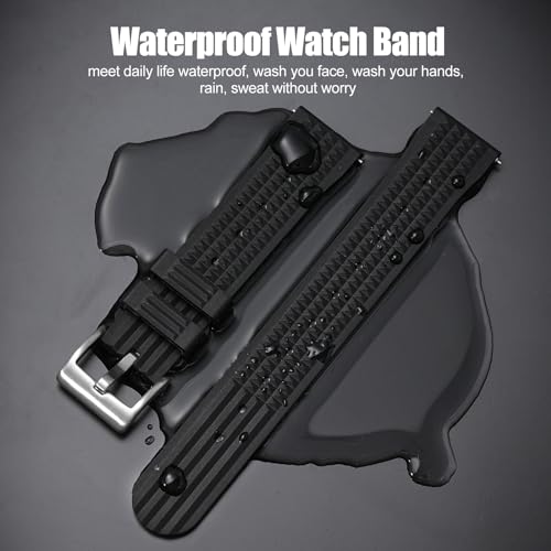 watchdives Rubber Waffle Watch Band, Fast Release Soft Rubber Watch Strap Waterproof Replacement Watchbands with Two Fixing Loops for Men & Women (Black-Fast Release, 22mm) - Image 4