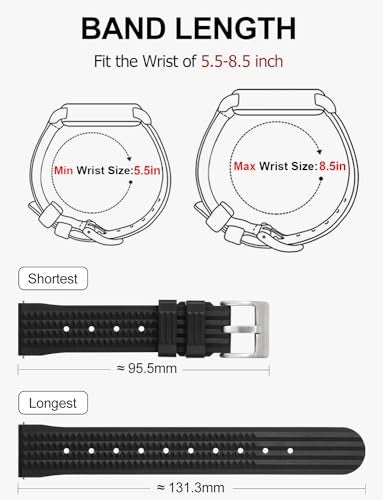 watchdives Rubber Waffle Watch Band, Fast Release Soft Rubber Watch Strap Waterproof Replacement Watchbands with Two Fixing Loops for Men & Women (Black-Fast Release, 22mm) - Image 2