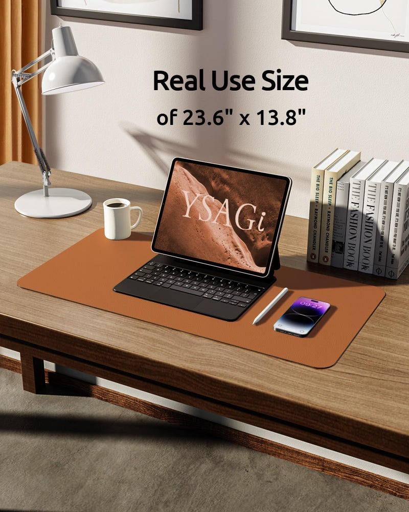 YSAGi Desk Pad Protector, Large Mouse Mat, Non-Slip PU Leather Waterproof Laptop Desk Blotter/ Writing Pad for Office and Home (23.6" x 13.8", Brown) - Image 5