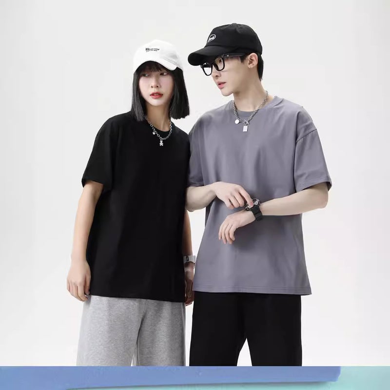 220G Men'S Short-Sleeved T-Shirt Summer Pure Color Loose Round Neck Men'S And Women'S Cultural Shirt Advertising Shirt Moisture-Absorbent And Breathable - Image 2