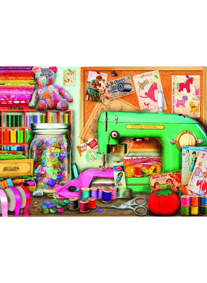 Bits and Pieces 500 Piece Jigsaw Puzzle For Adults 18" X 24" The Sewing Desk Crafts Yarn Bear Patches Art Home 500 Pc Jigsaw By Artist Aimee Stewart  - Image 1
