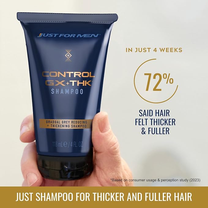 Just For Men Control GX + THK Thickening Shampoo with Grey Reduction, Shampoo for Thinning Hair with Alpha Keratin, Thickens Hair Up to 20%, Works with Every Hair Texture, 4 oz - Image 2