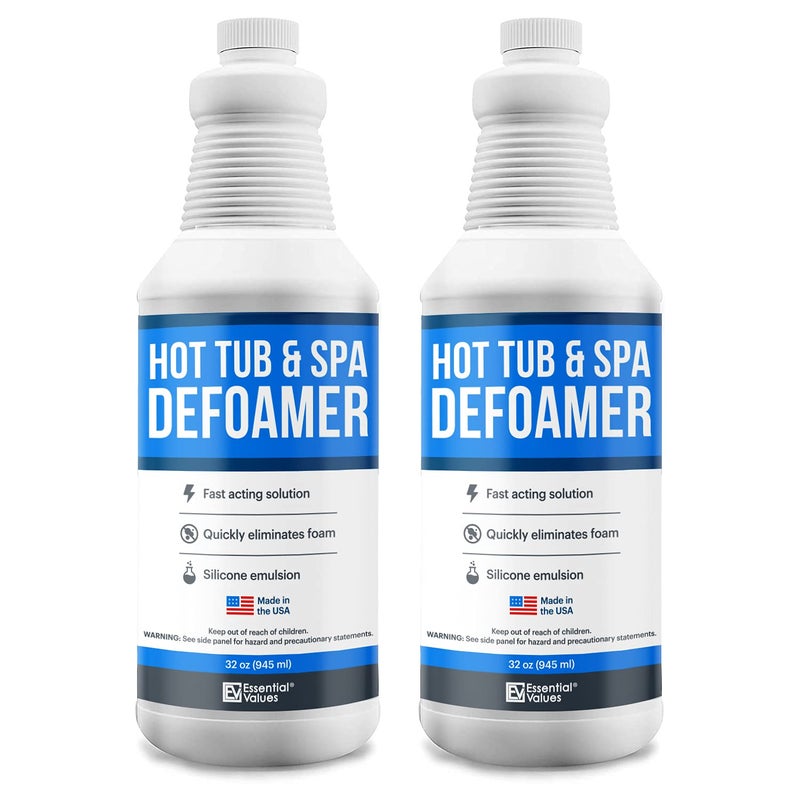 Essential Values Hot Tub Foam Eliminator - 2 Pack Pool & Spa Defoamer (32oz/ Bottles) - Eliminate Foam Without Harsh Hot Tub Chemicals - Safe Silicone AntiFoam - Image 1