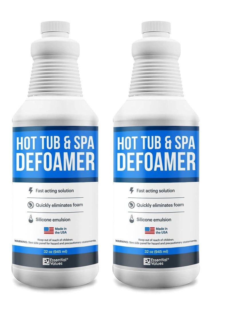 Essential Values Hot Tub Foam Eliminator, 2 Pack Pool & Spa Defoamer (32oz/ Bottles) – Eliminate Foam without Harsh Hot Tub Chemicals, Eco-Friendly & Safe w/Silicone Anti Foam. Get Foam Down and Enjoy Leisure Time  - Image 1