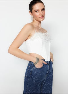 trendyol Bridal White Crop Lined Woven Bustier TPRSS22BS00018  - Image 3