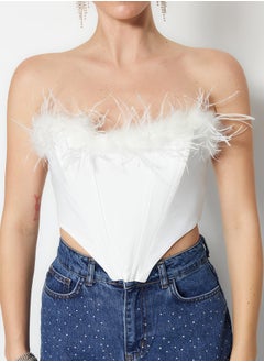 trendyol Bridal White Crop Lined Woven Bustier TPRSS22BS00018  - Image 4