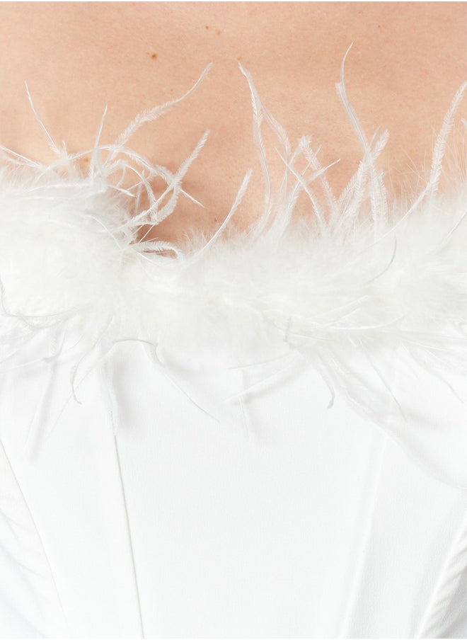 trendyol Bridal White Crop Lined Woven Bustier TPRSS22BS00018  - Image 5