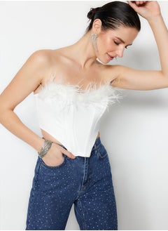 trendyol Bridal White Crop Lined Woven Bustier TPRSS22BS00018  - Image 1