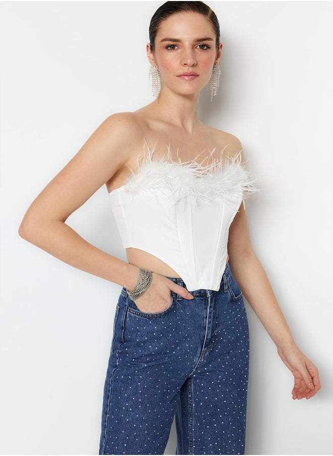 trendyol Bridal White Crop Lined Woven Bustier TPRSS22BS00018  - Image 2