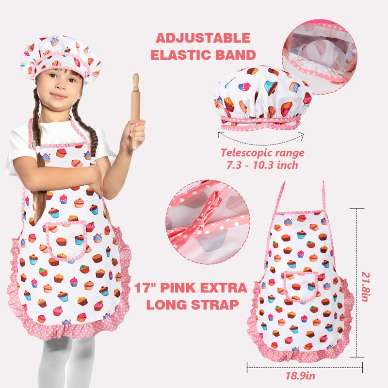 Vanmor Cute Kids Cooking and Baking Sets, 24 Pcs Kids Aprons for Girls Toddler Chef Hat Apron Dress Up Chef Costume, Little Girl Apron Sets Pretend Gifts for 3 4 5 6 7 8 Years Old Girls - Image 2