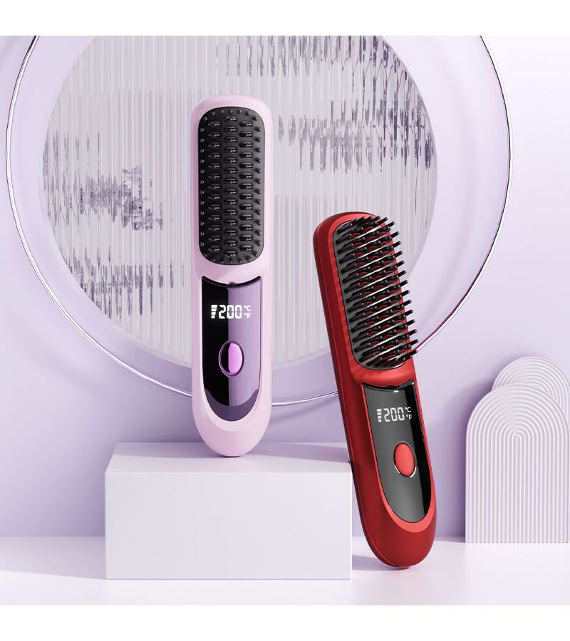 White Portable Cordless Hair Straightening Brush 20s Fast Heat Up 3 Temperature Settings LCD Screen 3D Anti Scald Comb Type C Charging 2600mAh Battery for Home Travel Styling - Image 4