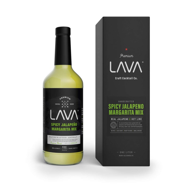 LAVA Premium Spicy Jalapeño Margarita Mix by LAVA Craft Cocktail Co., Made with Real Jalapeños, Agave Nectar, Key Limes, Lots of Flavor and Ready to Use, 1-Liter Glass Bottle - Image 1