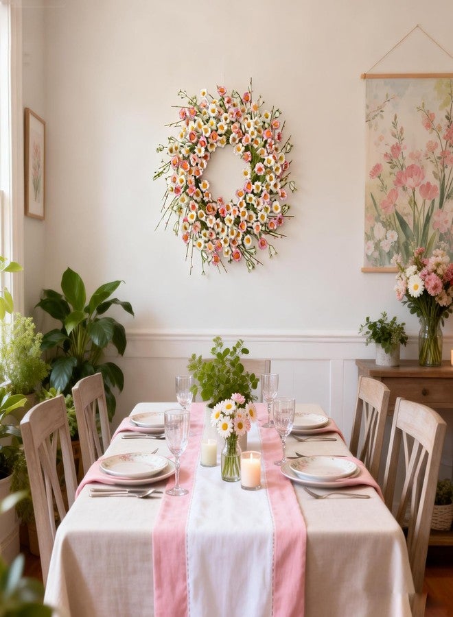 Egolot 24 Inch Spring Wreaths for Front Door - Artificial Flower Wreath with Baby Pink & Cream Daisy, Summer Floral Wreath for Front Door, Farmhouse Spring Door Wreath for Indoor Outdoor Home Decor - Image 5