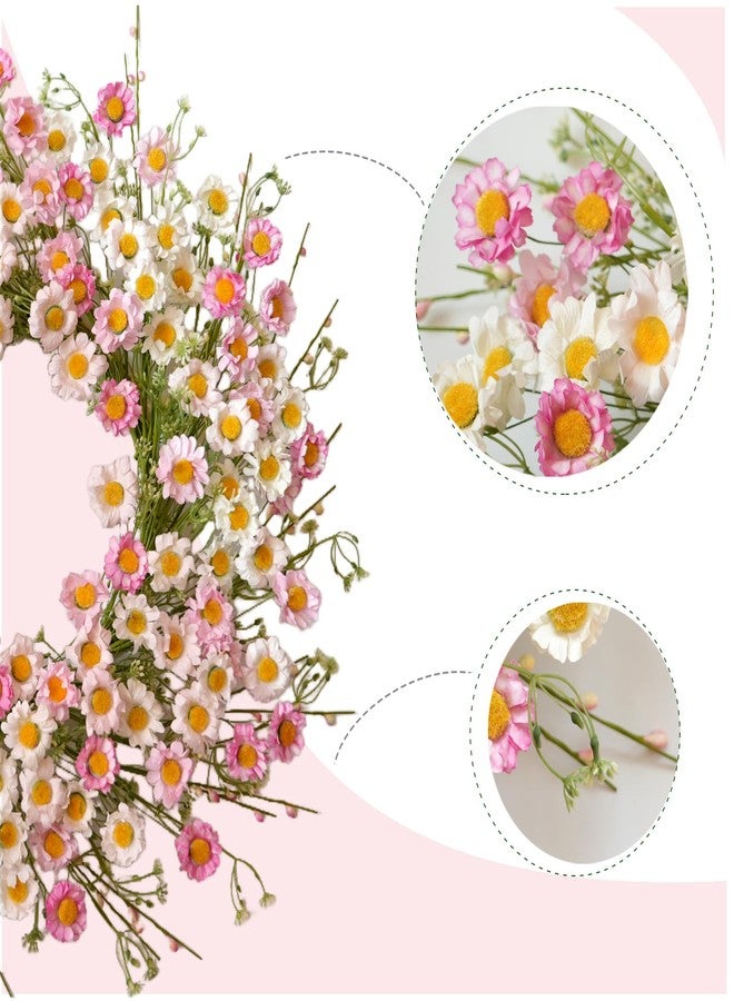 Egolot 24 Inch Spring Wreaths for Front Door - Artificial Flower Wreath with Baby Pink & Cream Daisy, Summer Floral Wreath for Front Door, Farmhouse Spring Door Wreath for Indoor Outdoor Home Decor - Image 2