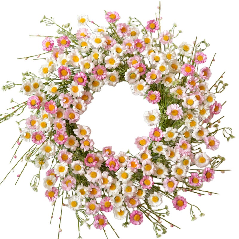 Egolot 24 Inch Spring Wreaths for Front Door - Artificial Flower Wreath with Baby Pink & Cream Daisy, Summer Floral Wreath for Front Door, Farmhouse Spring Door Wreath for Indoor Outdoor Home Decor - Image 1