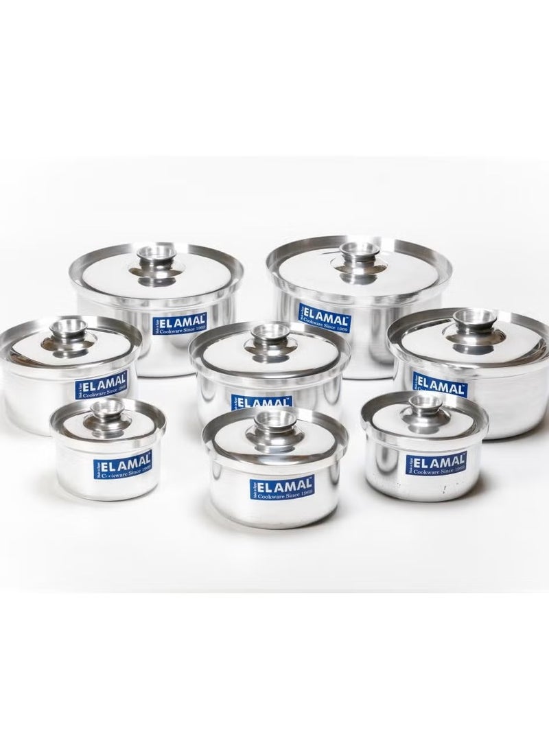 الأمل طقم قدور ألمنيوم من الأمل مكون من 8 قدور صناعة مصرية مقاس 16/18/20/22/24/26/28/30 سم - Image 2