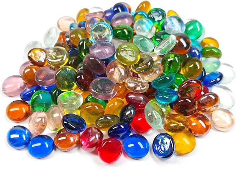 Meschett 1LB Mini Glass Beads, Mancala Stones in Mixed Colours, Marble Beads with Flat Base for Home, Decorative Arts, Crafts and Vase Filling (0.5~0.7 Inches) Approx. 170 Pieces - Image 1
