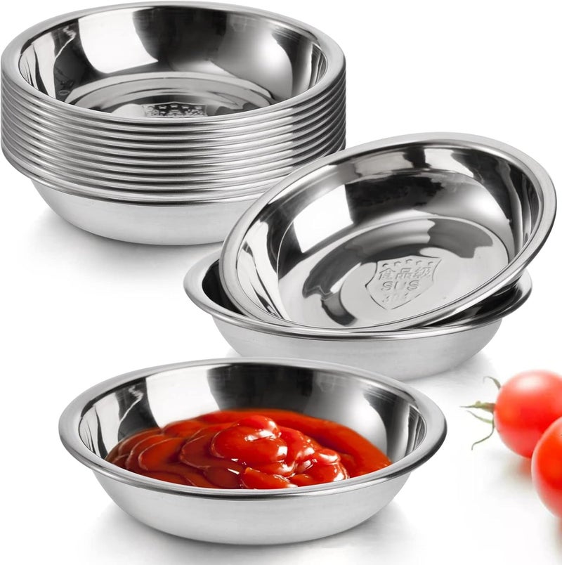 Fasmov 12 Pack 375 inches 188 Stainless Steel Sauce Bowl Round Seasoning Dishes Sushi Dipping Saucers Bowl Mini Appetizer Plates Saucers Dishes Sushi Dipping Bowel Silver - Image 1
