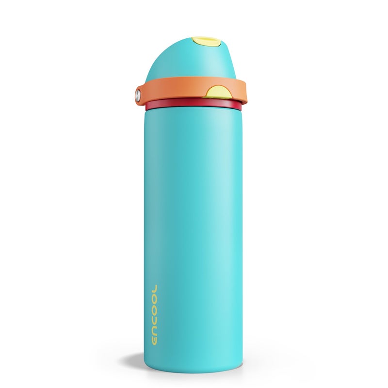 ENCOOL Insulated Water Bottle with Straw - Encool Stainless Steel Water Bottle with Push Button Lid, Leak-Proof & BPA-Free, Keeps Cold for 24 Hours for Sports, Travel, Gym (24 oz, Cerulean Blue) - Image 1