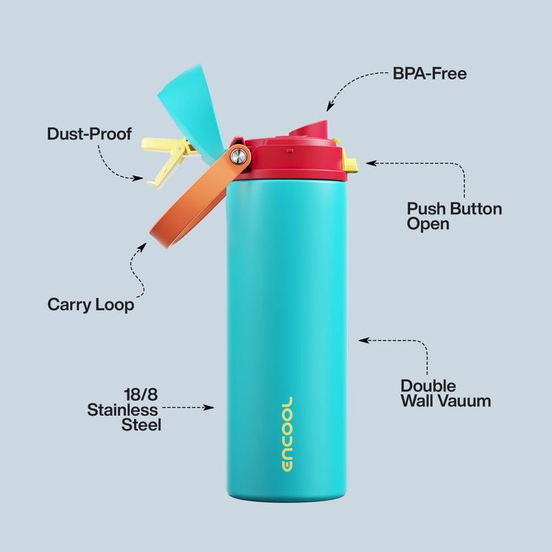 ENCOOL Insulated Water Bottle with Straw - Encool Stainless Steel Water Bottle with Push Button Lid, Leak-Proof & BPA-Free, Keeps Cold for 24 Hours for Sports, Travel, Gym (24 oz, Cerulean Blue) - Image 4