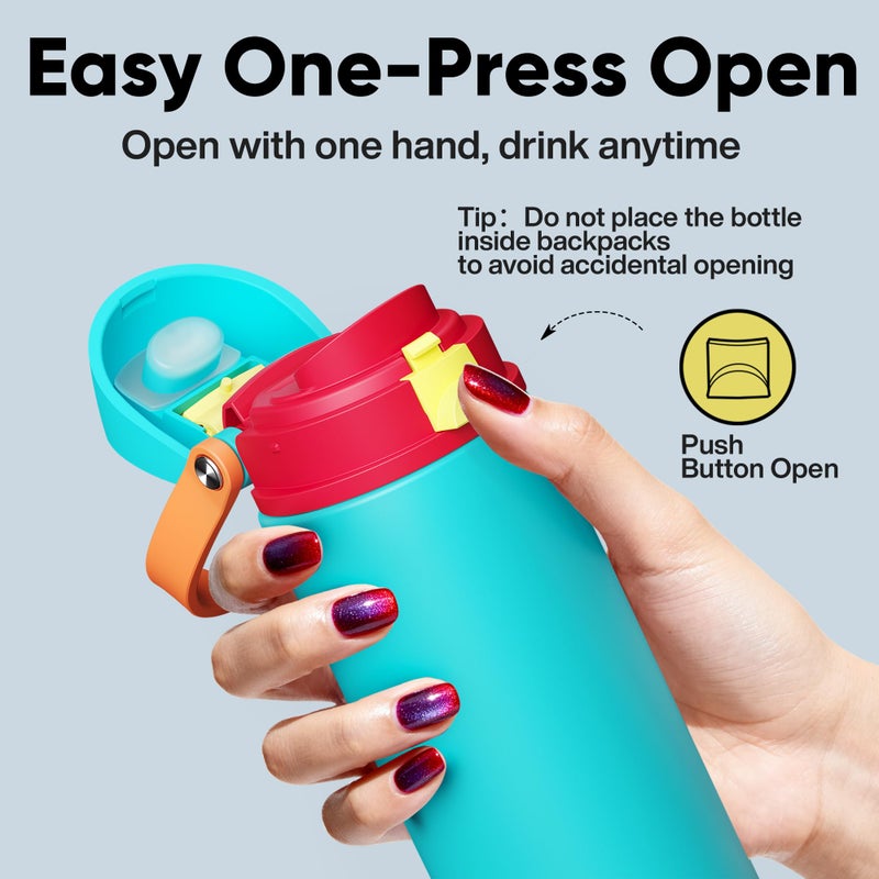 ENCOOL Insulated Water Bottle with Straw - Encool Stainless Steel Water Bottle with Push Button Lid, Leak-Proof & BPA-Free, Keeps Cold for 24 Hours for Sports, Travel, Gym (24 oz, Cerulean Blue) - Image 5