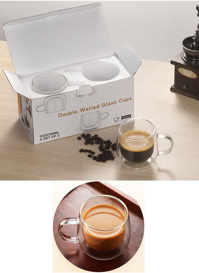 Qiccijoo - Qiccijoo 2Pack Double Walled Glass Coffee Mugs with Handle，300ml/10 Oz Insulated Layer Glass Coffee Cups,Tea Cup Clear Mugs for Cappuccino, Latte, Espresso Coffee, Juice - Image 1