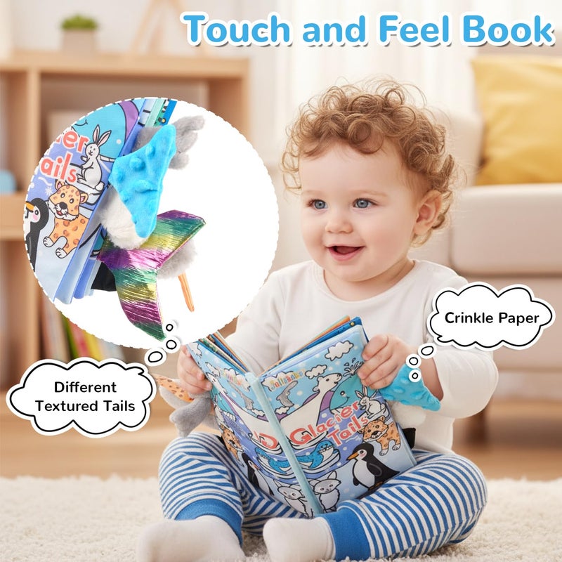 HECCEI Baby Cloth Books Baby Toys 0-6 Months Soft Cloth Book with Tail Touch and Feel Crinkle Books Sensory Toys for Infant Tummy Time Activity for 3 Months+ (Farm Tails) - Image 2