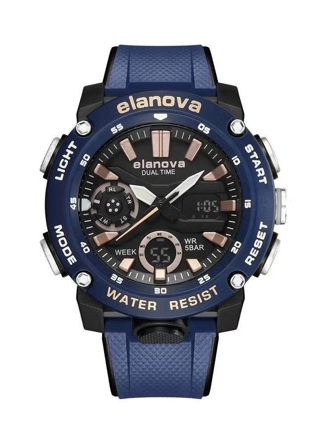 Elanova Sporty analog-digital watch with dual time feature, durable silicone strap, and 5-bar water resistance, model EL70 - Image 1