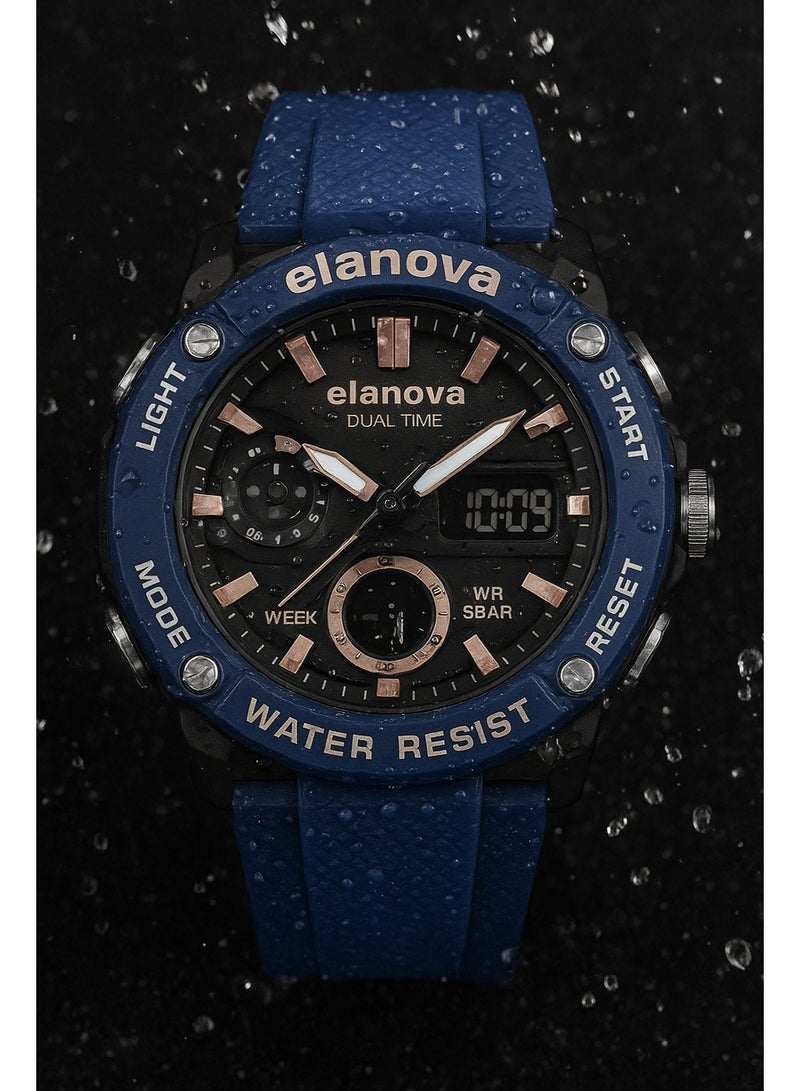 Elanova Sporty analog-digital watch with dual time feature, durable silicone strap, and 5-bar water resistance, model EL70 - Image 5