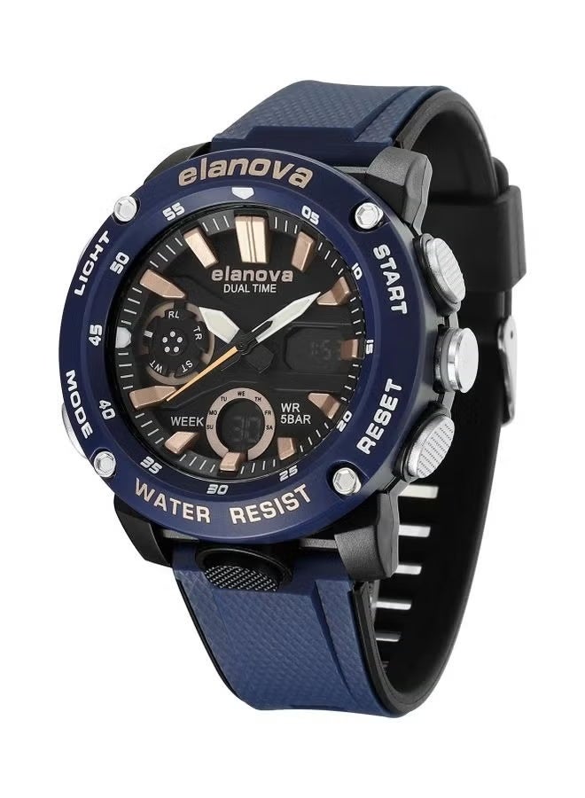 Elanova Sporty analog-digital watch with dual time feature, durable silicone strap, and 5-bar water resistance, model EL70 - Image 3