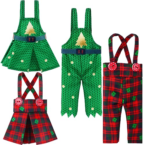 Hungdao 4 Pcs Christmas Doll Clothes Christmas Accessories Doll Clothing Red Green Plaid Dress Xmas Tree Holiday Outfits for Boys Girls Xmas Party Supplies - Image 1