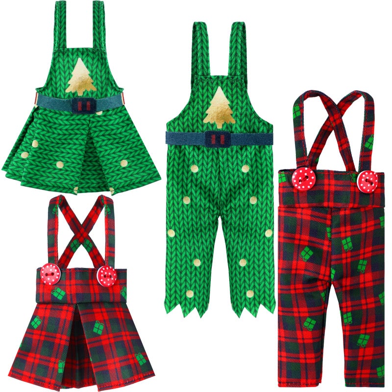 Hungdao 4 Pcs Christmas Doll Clothes Christmas Accessories Doll Clothing Red Green Plaid Dress Xmas Tree Holiday Outfits for Boys Girls Xmas Party Supplies - Image 3