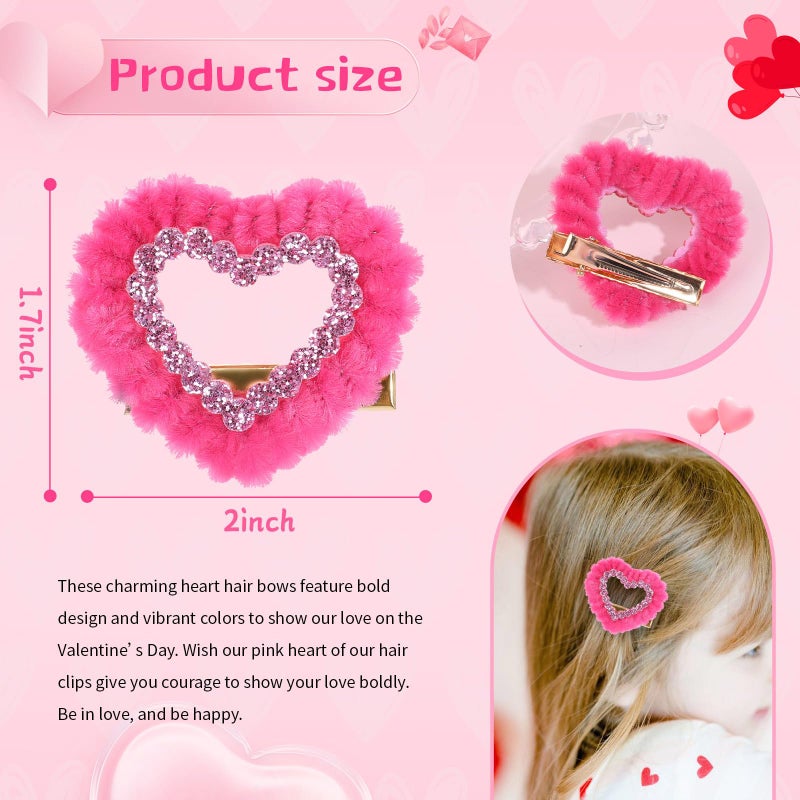 PABOBIT 6PCS Valentines Heart Hair Clips Red Pink Bow Clips with Alligator Clips Girls Hair Accessories for Kids Teens Gifts - Image 2