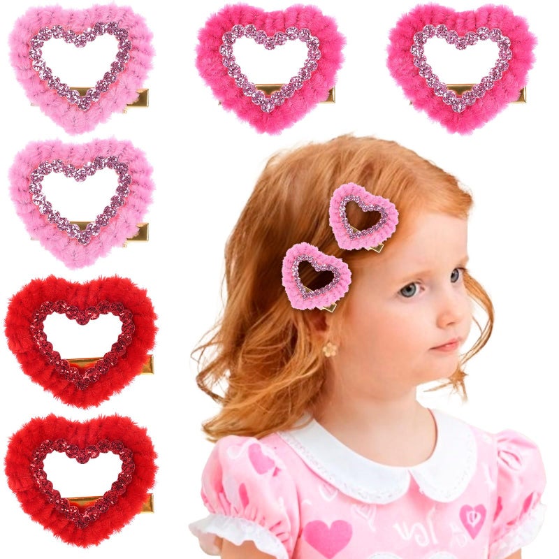 PABOBIT 6PCS Valentines Heart Hair Clips Red Pink Bow Clips with Alligator Clips Girls Hair Accessories for Kids Teens Gifts - Image 1