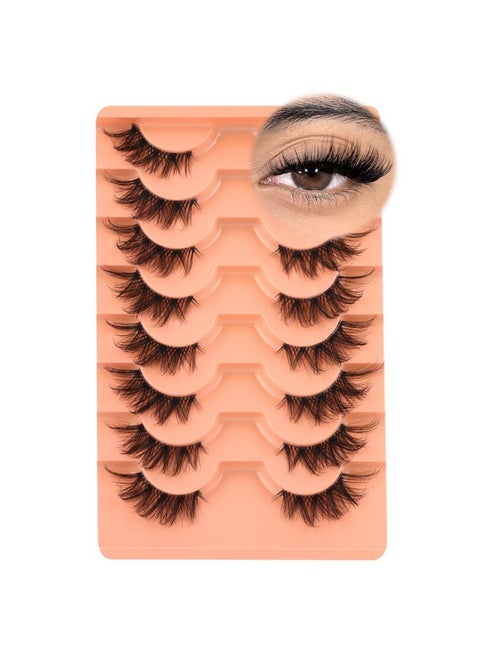 Half Lashes Fluffy False Eyelashes Cat Eye Lashes Mink Wispy Thick Fake Eyelashes 3/4 Corner Lashes with Clear Lash Band by Zegaine 8 Pairs Natural Lash Pack