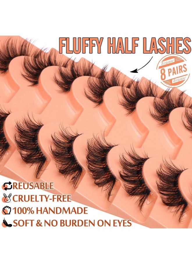 Zegaine - Half Lashes Fluffy False Eyelashes Cat Eye Lashes Mink Wispy Thick Fake Eyelashes 3/4 Corner Lashes with Clear Lash Band by Zegaine 8 Pairs Natural Lash Pack - Image 1