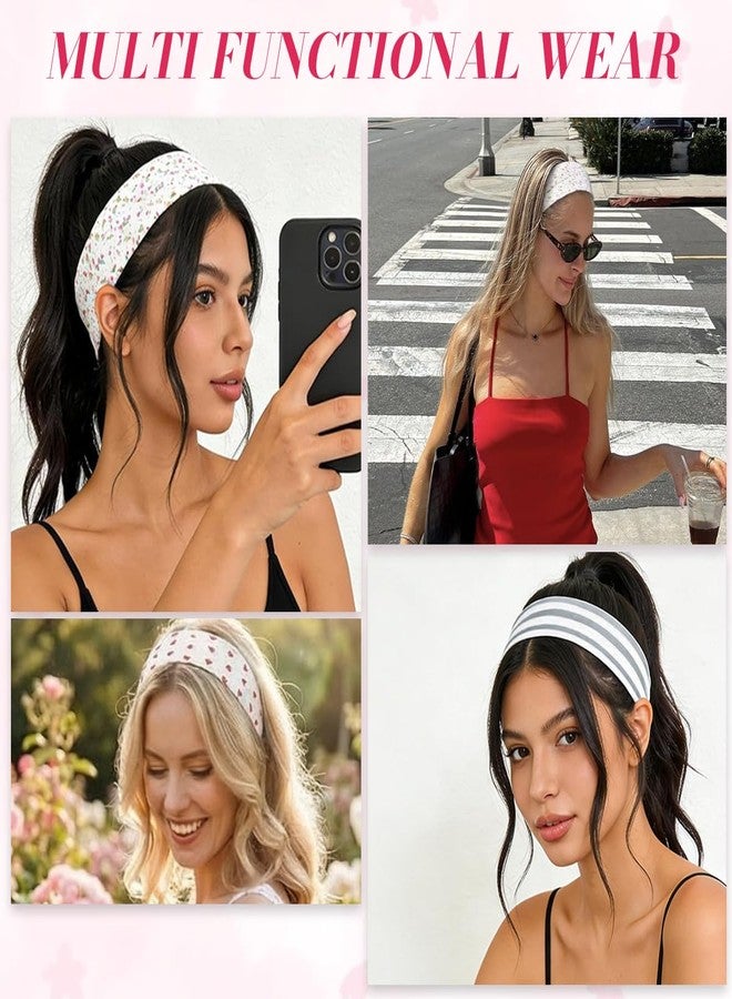 ماي كرييت مجموعة MAYCREATE® من 6 ربطات شعر نسائية، ربطات شعر مخططة مزينة بالزهور، ربطات شعر ناعمة مطاطية بنقشة الكرز، ربطة شعر للنساء والفتيات المراهقات، مناسبة للإطلالات اليومية والتجمعات واليوغا والعناية بالبشرة - Image 5