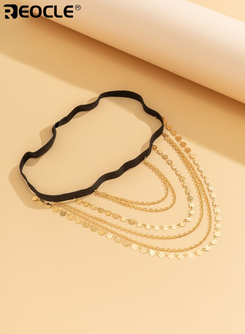 REOCLE Women's Multi-Layered Heart Charm Thigh Chain with Non-Slip Elastic Band Gold-Tone Layered Leg Body Chain Romantic Party & Festival Body Jewelry - Image 3