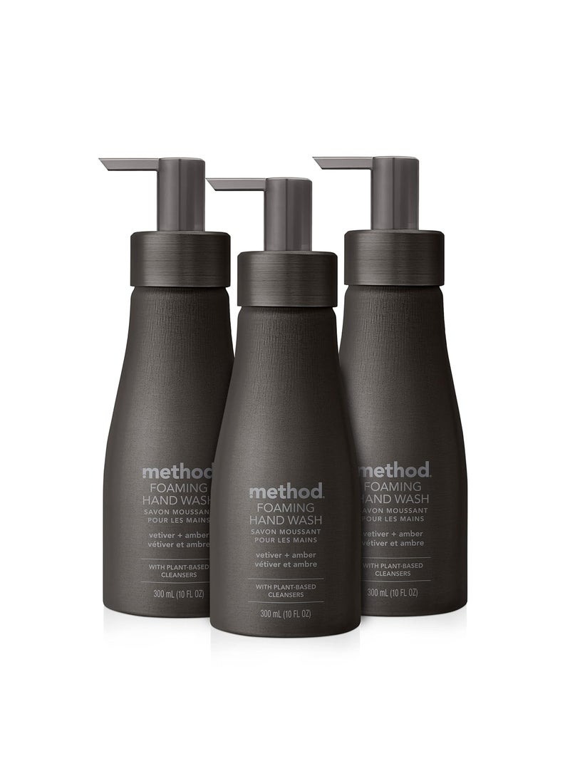 Method - Method Premium Foaming Hand Wash Vetiver  Amber Reusable Black Aluminum Bottle Biodegradable Formula 10 fl oz Pack of 3 - Image 1