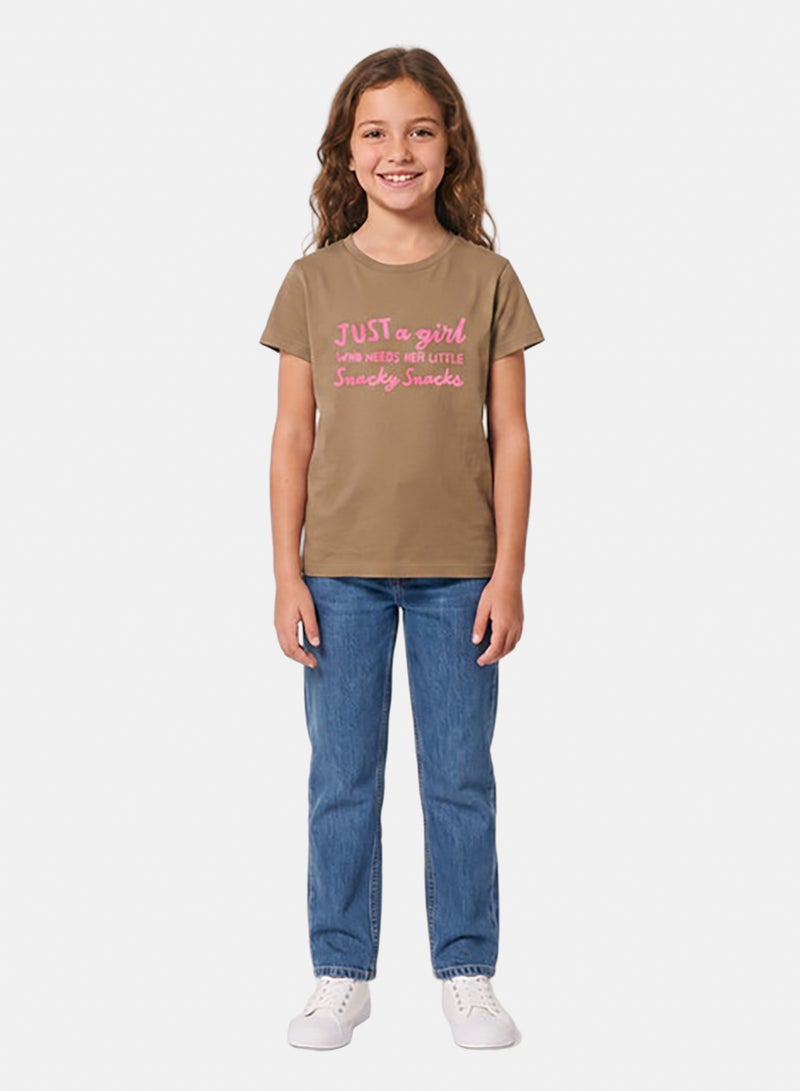 Andora Regular Fit Slip On Printed Girls T-Shirt - Café - Image 1