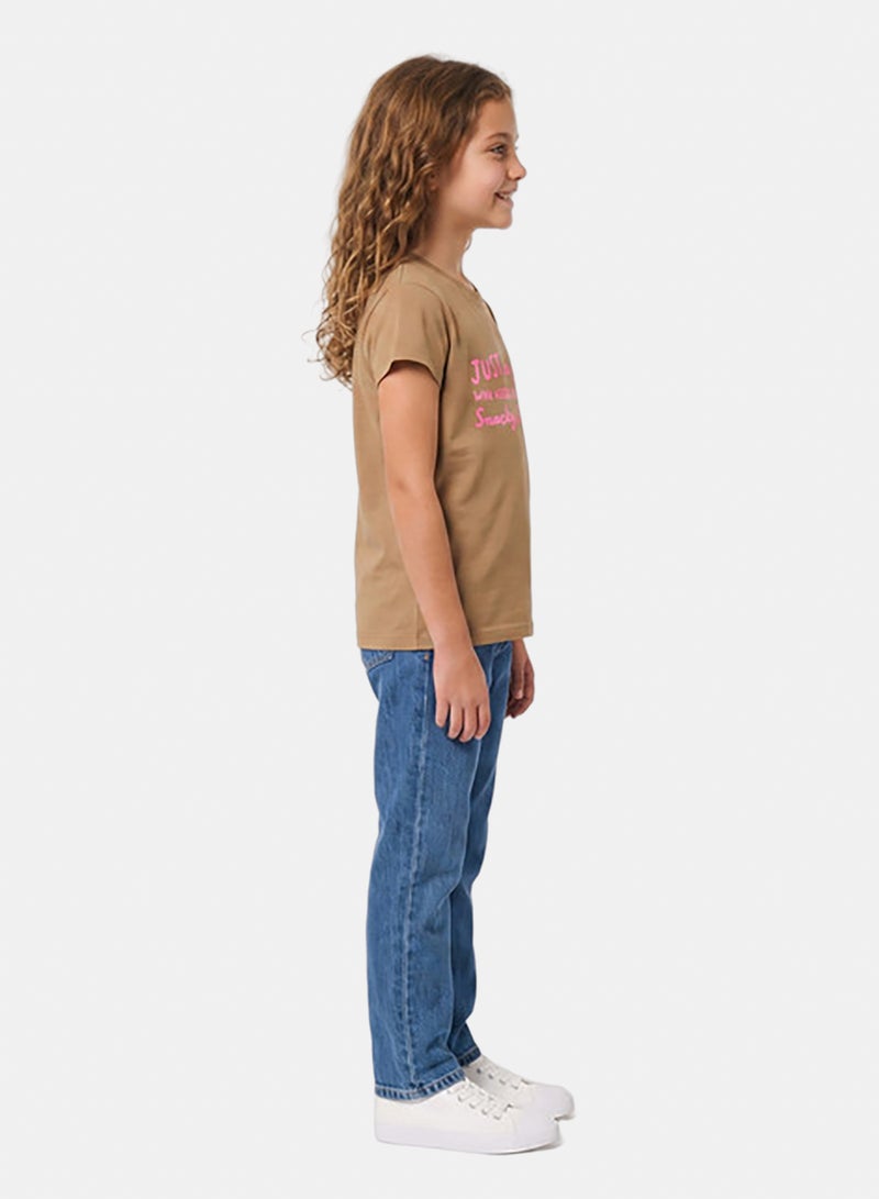 Andora Regular Fit Slip On Printed Girls T-Shirt - Café - Image 2