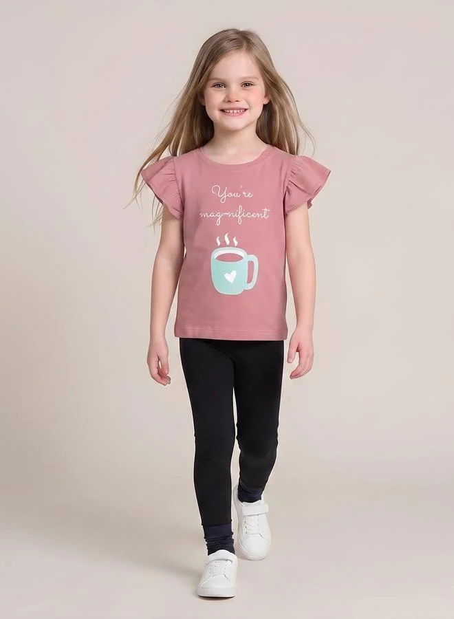 Take Two  Girls Regular Frill Sleeve Graphic T-Shirt By Juniorloom for Women | Best Price UAE