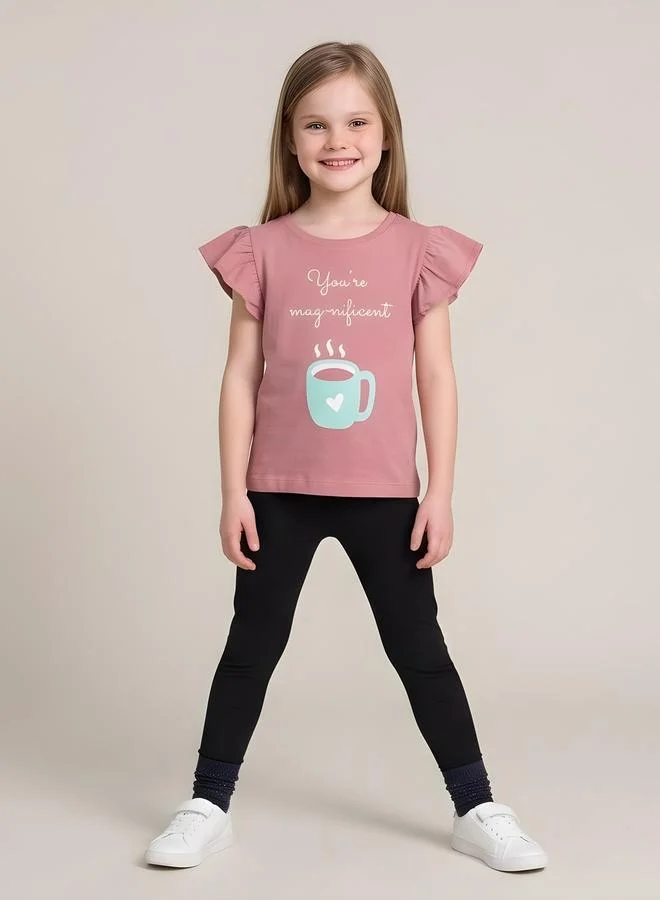 Take Two Girls Regular Frill Sleeve Graphic T-Shirt By Juniorloom