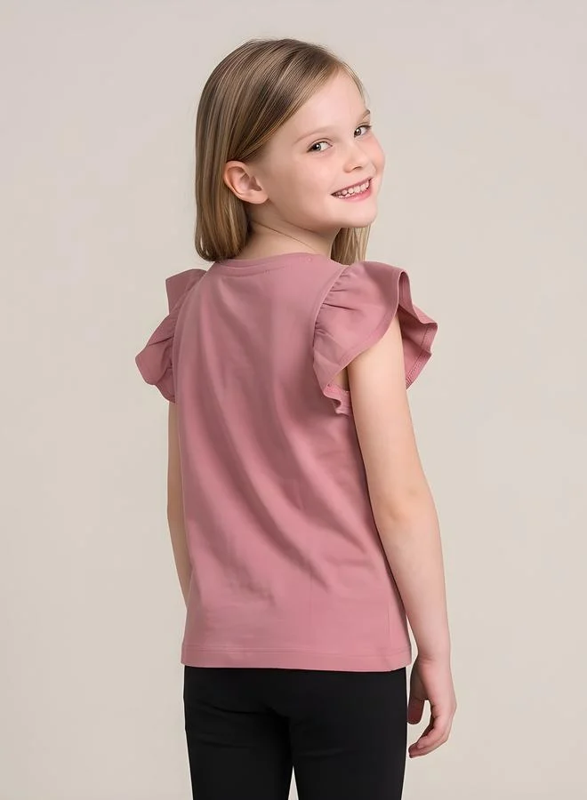 Take Two  Girls Regular Frill Sleeve Graphic T-Shirt By Juniorloom for Women | Best Price UAE