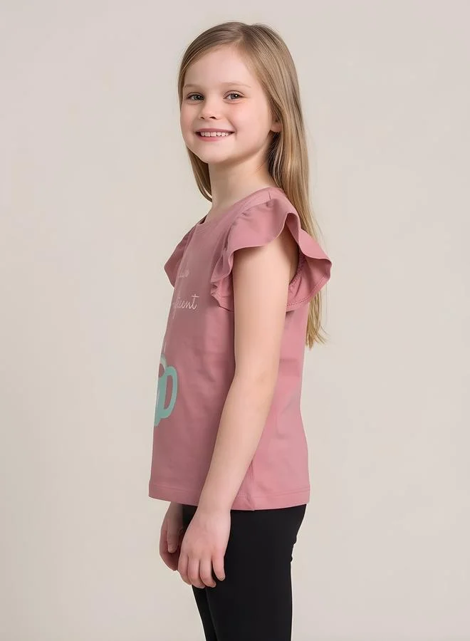 Take Two Girls Regular Frill Sleeve Graphic T-Shirt By Juniorloom