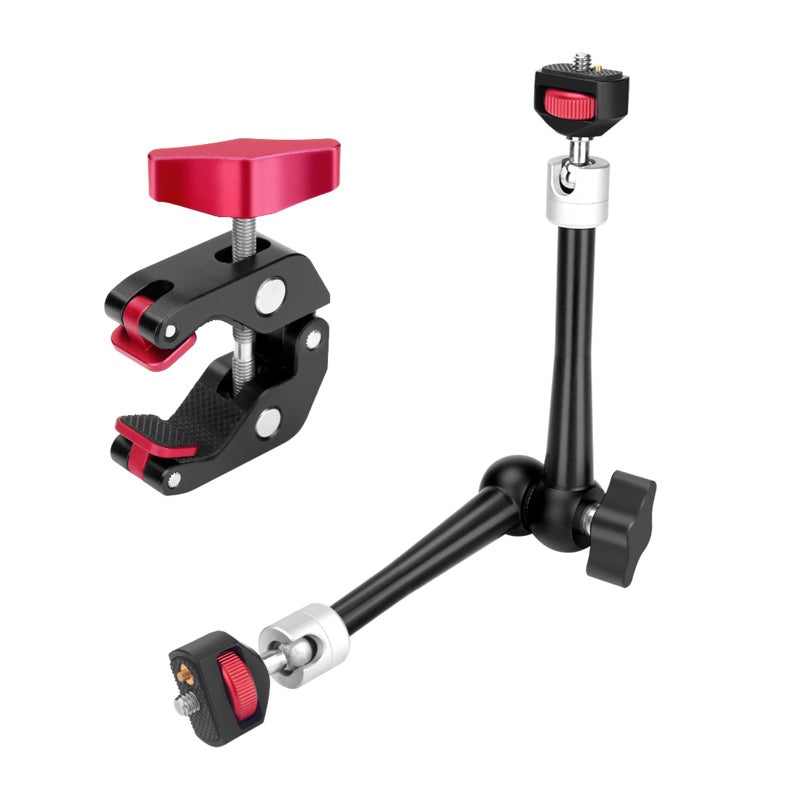 HEMMOTOP Magic Arm Camera Mount Clamp, 11'' Max. Payload 5.5 LBS Articulating Arm with Anti-Twist Pins, Rotatable Pads, Adjustable Friction Arm for Monitor, LED Light, Camera Video Rig MS02 - Image 1